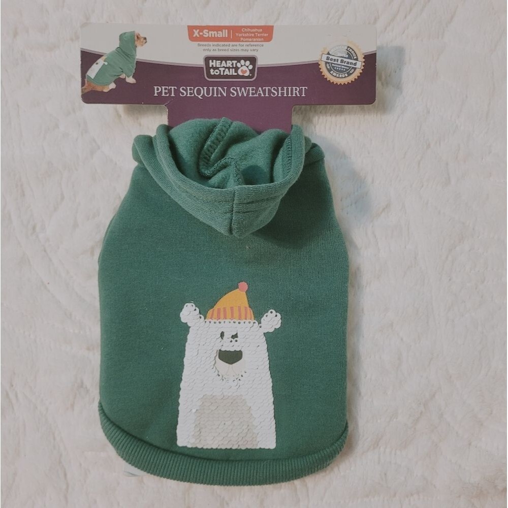 Heart to Tail Pet Hoodie Sweatshirt with Sequin Flip Polar Bear XS X-Small New